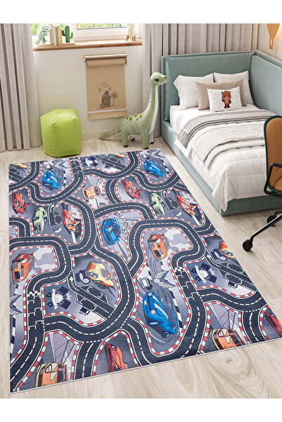 HaLıFoRuM Kaymaz Çocuk Odası Halısı Yıkanabilir Trafik Yollu Oyun Halısı KİDS...