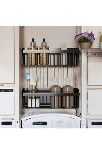RES 2’li Yapışkanlı Banyo & Mutfak Organizeri Set – Delme Yok, Siyah Plastik ...