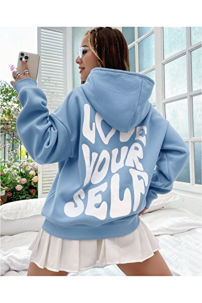 Mayer Butik Unisex Men/Women Love Your Self Printed Cotton Oversized Hooded S...