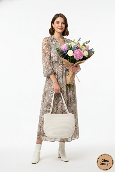 Olea Kadın Metal Detaylı El ve Omuz Çantası/ Kordon Pamuk İp Dikiş Kol Çantası