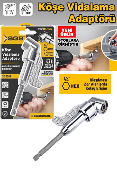 BİTERSE SGS3892 105 Derece Uzun Köşe Vidalama Adaptörü 1/4 HEX Manyetik 360 D...