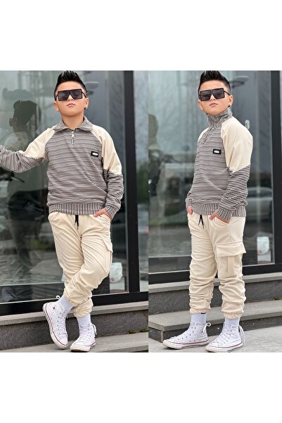 zavera for kids Детски комплект от раирана суитшърт с половин цип и панталони...