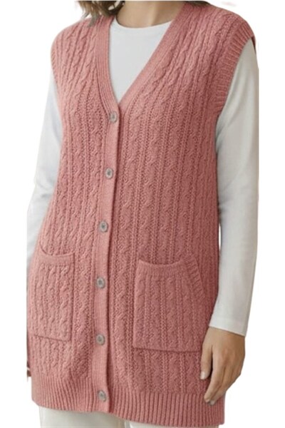 eL&Ma Design Kadın Triko Orlon Standart Pembe Yelek