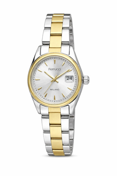 Ferrucci Women's Wristwatch White Dial Gold-Silver Steel Band