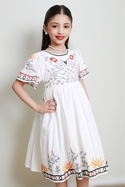 gmax Girls' dress with floral and botanical embroidery