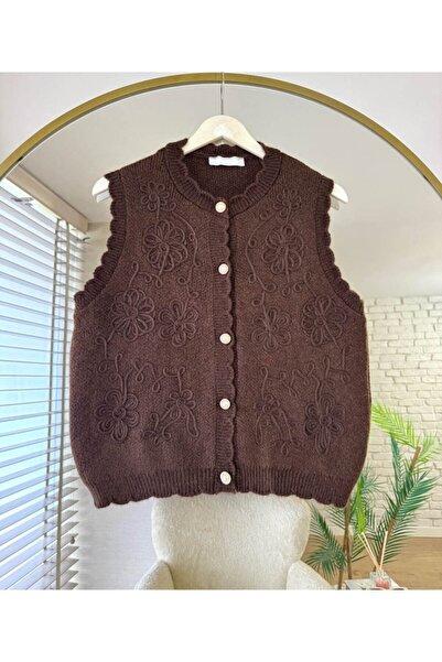 PALMİYE GİYİM Kadın Süzeneli Peplum Yelek-Kahverengi