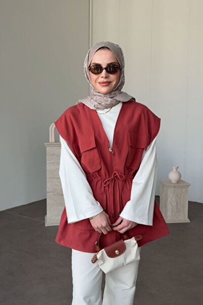 Kübra Aydıns Gabardin Yelek-Kiremit