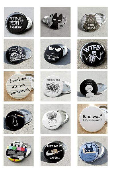 Punky Store Trend Rozet Seti-6-Mizahi ve İronik Tasarımlı 15’li Rozet Seti – ...