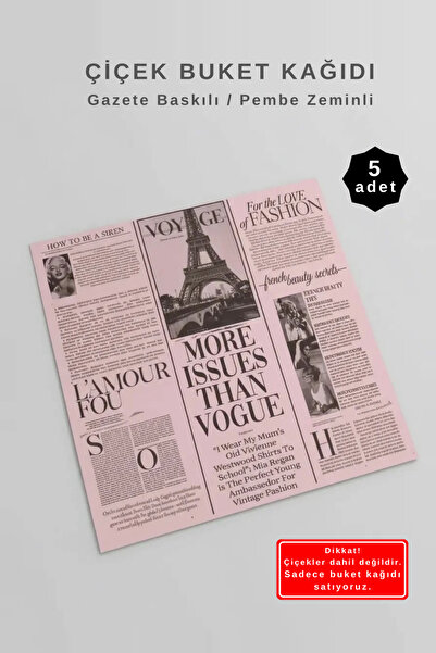 COLORPAK Gazete Baskılı Çiçek Buket Kağıdı / PEMBE Gazete Buket Ambalajı 55x5...