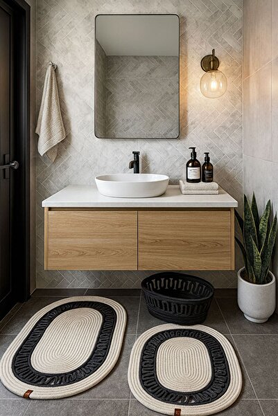 BHR Creative Jute, Wicker, Bath Mat Set, Bathroom Basket Set, Toilet Seat Set