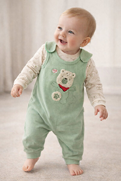 MYZİ STORE Set de 2 salopete pentru bebeluși - Body cu broderie de urs - Salo...