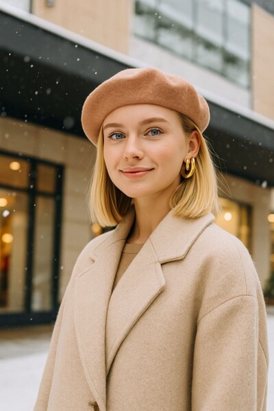stravis French Painter Beret with Mink Wool