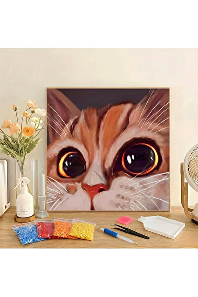 Innovate Store Şirin Kedi Elmas 5D Boyama Seti Dekorasyon DIY Kit 20x20cm