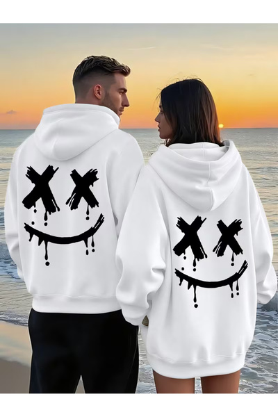 Ciel Lune Hanorac cu glugă unisex, cu imprimeu Smile, pentru cupluri, pereche...