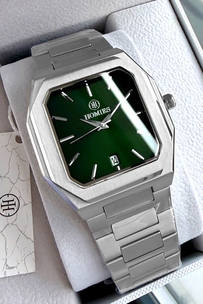 Homies ساعة يد رجالية أصلية مع تقويم هدية، سوار فولاذي فضي اللون 3 ATM مقاوم ...