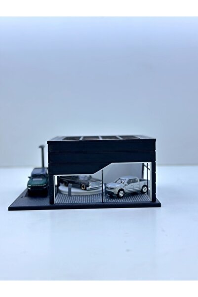 Butik 1/64 Ölçekli Siyah Renk Showroom Tasarımlı Diorama Araç Sergileme Garajı 3D Baskı