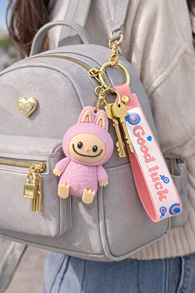 DKY حلقة مفاتيح سيليكون ثلاثية الأبعاد على شكل لابوبو (7.5 سم)