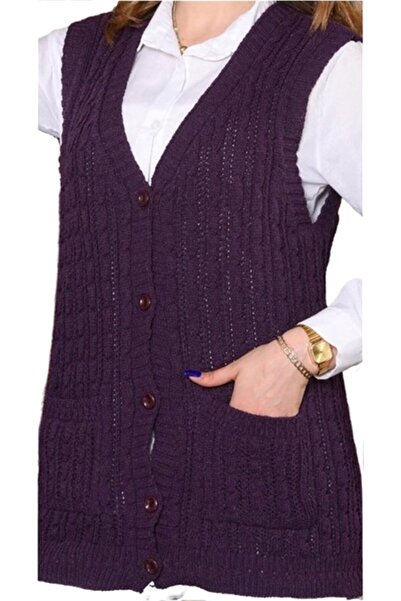 eL&Ma Design Kadın Triko Orlon Standart Mor Yelek