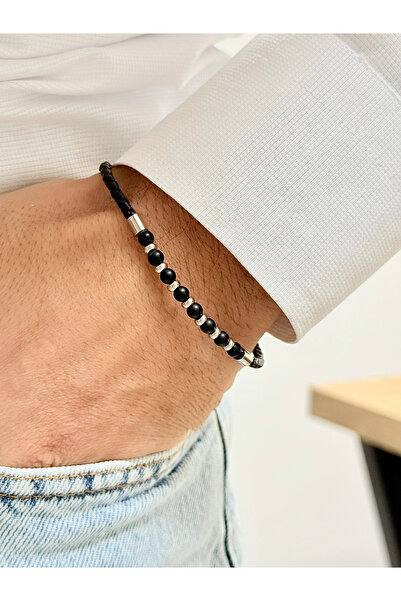 FERRO سوار رجالي من الجلد الفضي والأسود والفولاذ FRJ10128B-J مع ضمان لمدة عام...