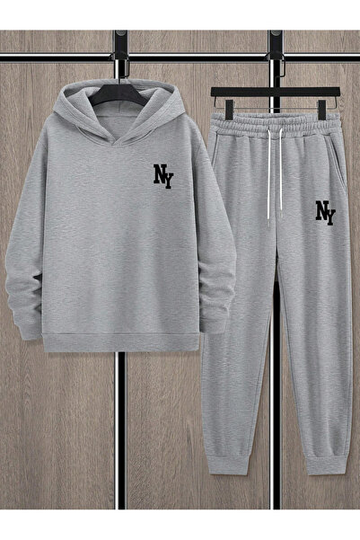 macklin Unisex Women Men Ny Printed Oversized 3 Thread K Hooded Tracksuit Set