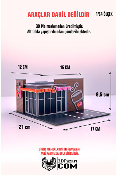 Butik 1/64 Ölçekli Dunkın Donuts Bina Tasarımlı Diorama Araç Sergileme Garajı...