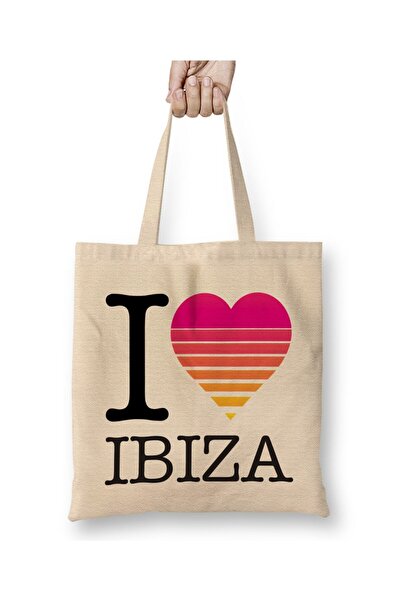 Toyaso I Heart Ibiza Sunset Spania Geantă de pânză albă Geantă de cumpărături...