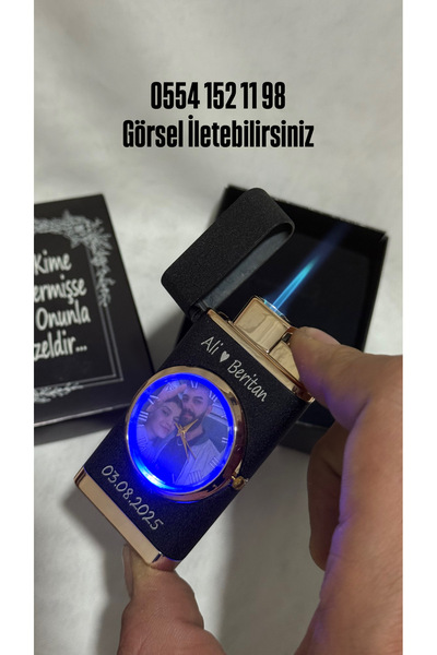 Çelik Kişiye Öze Resimli Saatli Çakmak - En Güzel Hediye