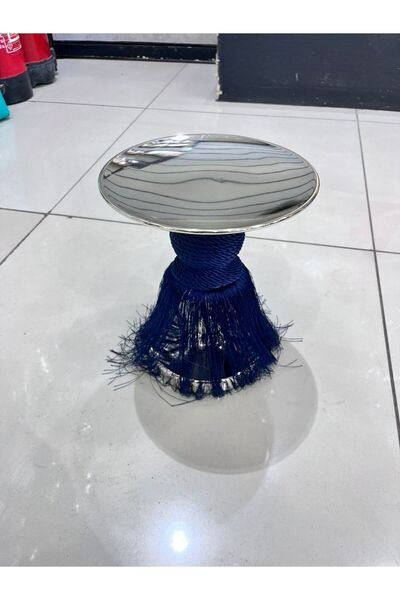 South house Luxurious serving stand with blue tassel trim, 25cm diameter