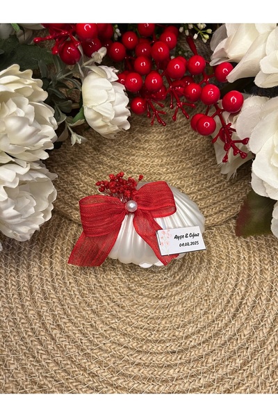 İBAHEDİYELİK Nikah Düğün Kına Söz Nişan İstiridye Kırmızı Fiyonklu İstiridye ...