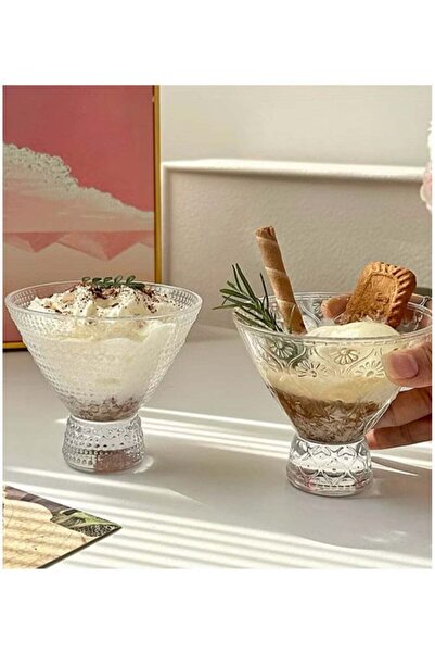 GENERIC4 طقم أكواب زجاجية شفافة للحلويات والآيس كريم - 3 قطع