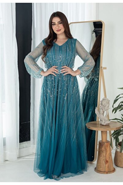 belivia Elegant two-tiered long dress with sheer sleeves