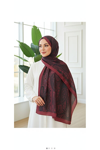 MİNELEŞARP34 Mineleşarp Retro Pattern Black Burgundy Color Cotton Soft Shawl