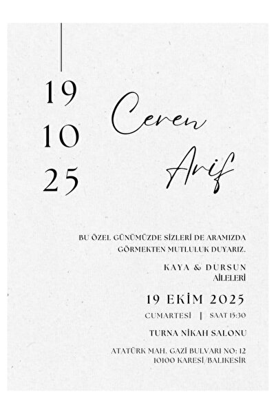 izmirdenet Düğün Davetiyesi 99 Adet Zarfsız Baskı ve Tasarım Dahil! Davetiye ...