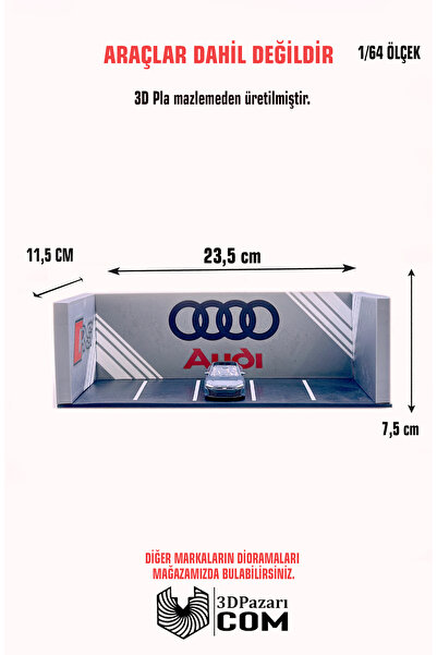 Butik 1/64 Ölçekli Audi Diorama Tasarımlı Araç Sergileme Garajı 3D Baskı