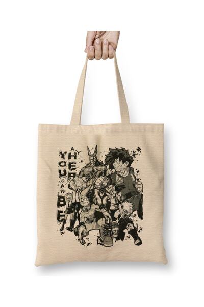 Toyaso Моята академия за герои Бяла платна чанта с дълги дръжки Пазарска чант...