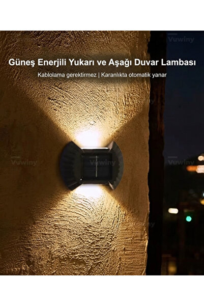 Vuwiny İstiridye Güneş Enerjili Led Solar Aplik Dıvar Dış Mekan Aydınlatması ...