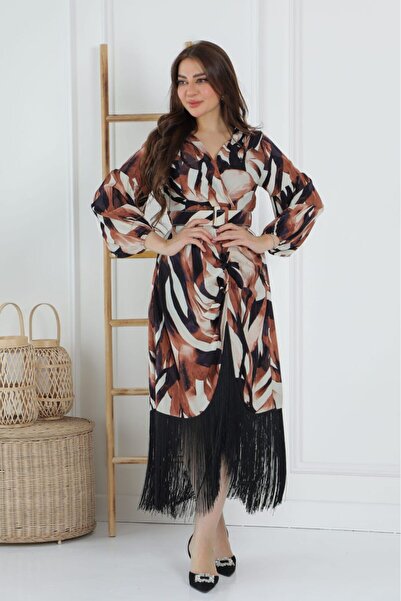 belivia brown and black patterned midi dress