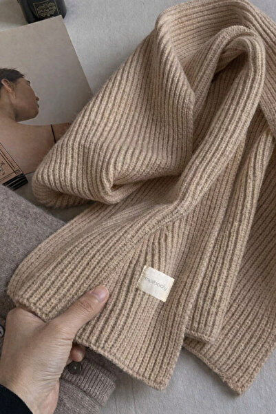 Moibody 100% Premium Acrylic Knitwear Knitted Ribbed Scarf Winter Accessory Ecru