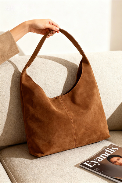 eyandis Süet Büyük Hacim Shopper Kadın Omuz Çantası EY&İS Koleksiyonu