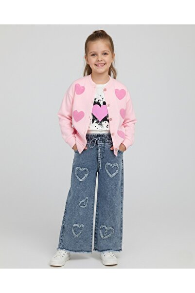 Ege Bebek Плетен кардиган, тениска и дънки за момичета на възраст 5-6-7-8-9-1...