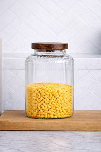 Paşabahçe 1 Adet Akasya Kapaklı Çizgili Büyük Boy Cam Kavanoz Seti 1800ml Gıd...