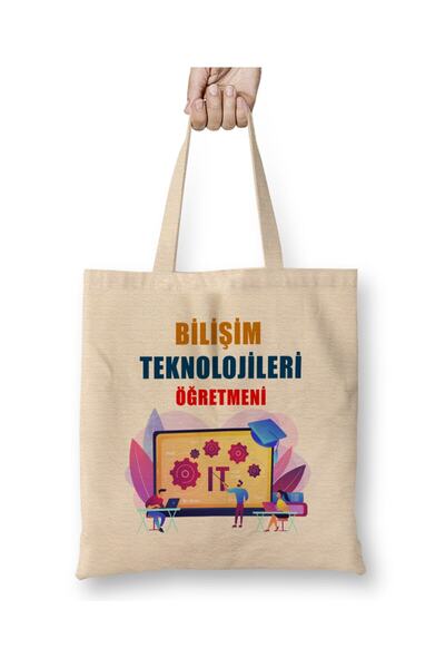 Toyaso ИТ учител Бяла платна чанта с дълги дръжки Чанта за пазаруване Плажна ...