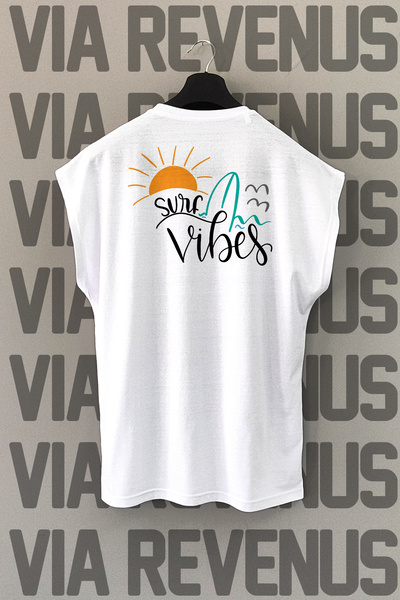 Vordevia Surf Vibes Back Printed Zero Sleeve 100% Cotton Sports Tshirt