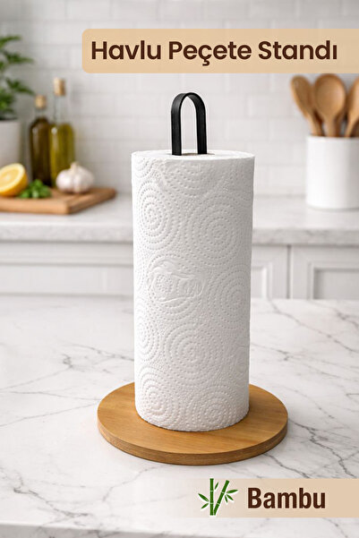 naturelove Metal & Bamboo Paper Towel Holder - Kitchen Organizer Paper Towel ...