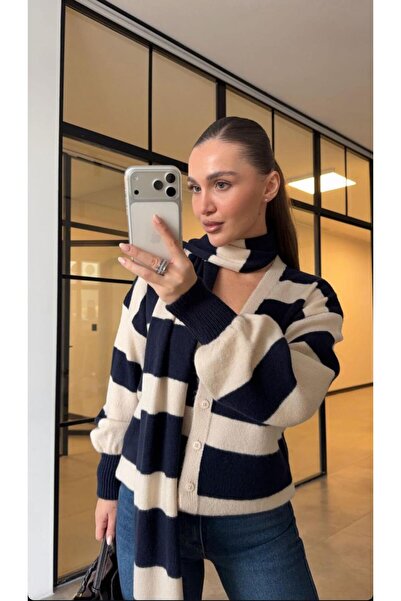 CADDELAMODA Women's Brand Equivalent V-Neck Scarf-Style Soft Cardigan