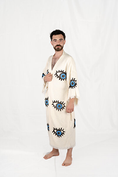 PERAVES Muslin Kimono Organic Cotton 100% Natural Natural Stone Printed Ethni...