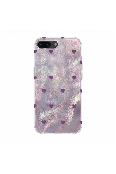 Pro Aksesuar iPhone 7 Plus Compatible Case Heart Patterned Silicone Case Lilac