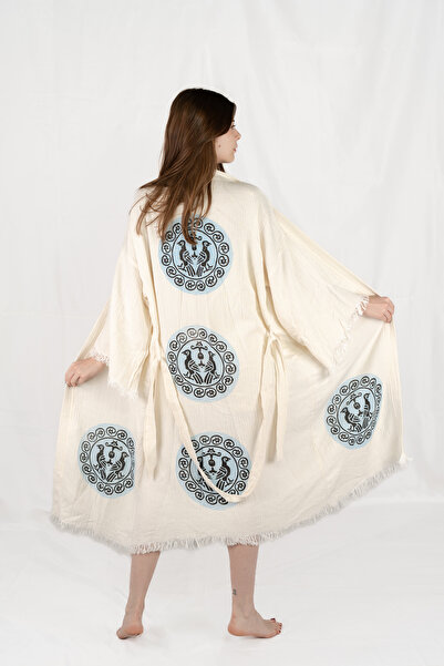 PERAVES Muslin Kimono Organic Cotton 100% Natural Natural Stone Printed Ethni...