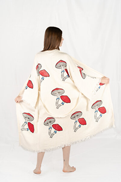 PERAVES Muslin Kimono Organic Cotton 100% Natural Natural Stone Printed Ethni...