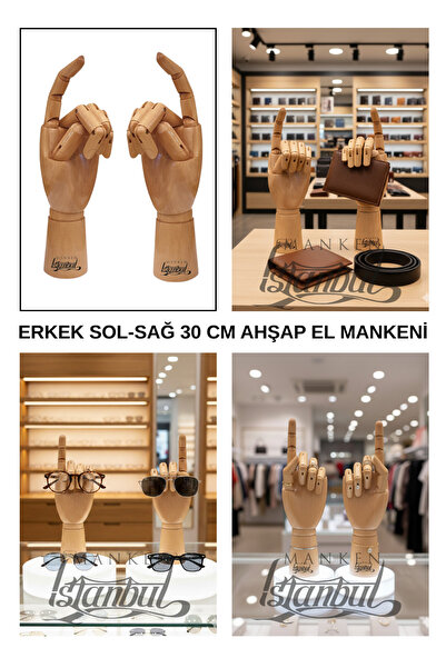 Manken İstanbul 30 Cm Erkek Sol ve Sağ Vernik Rengi Ahşap El - Dekoratif ve E...
